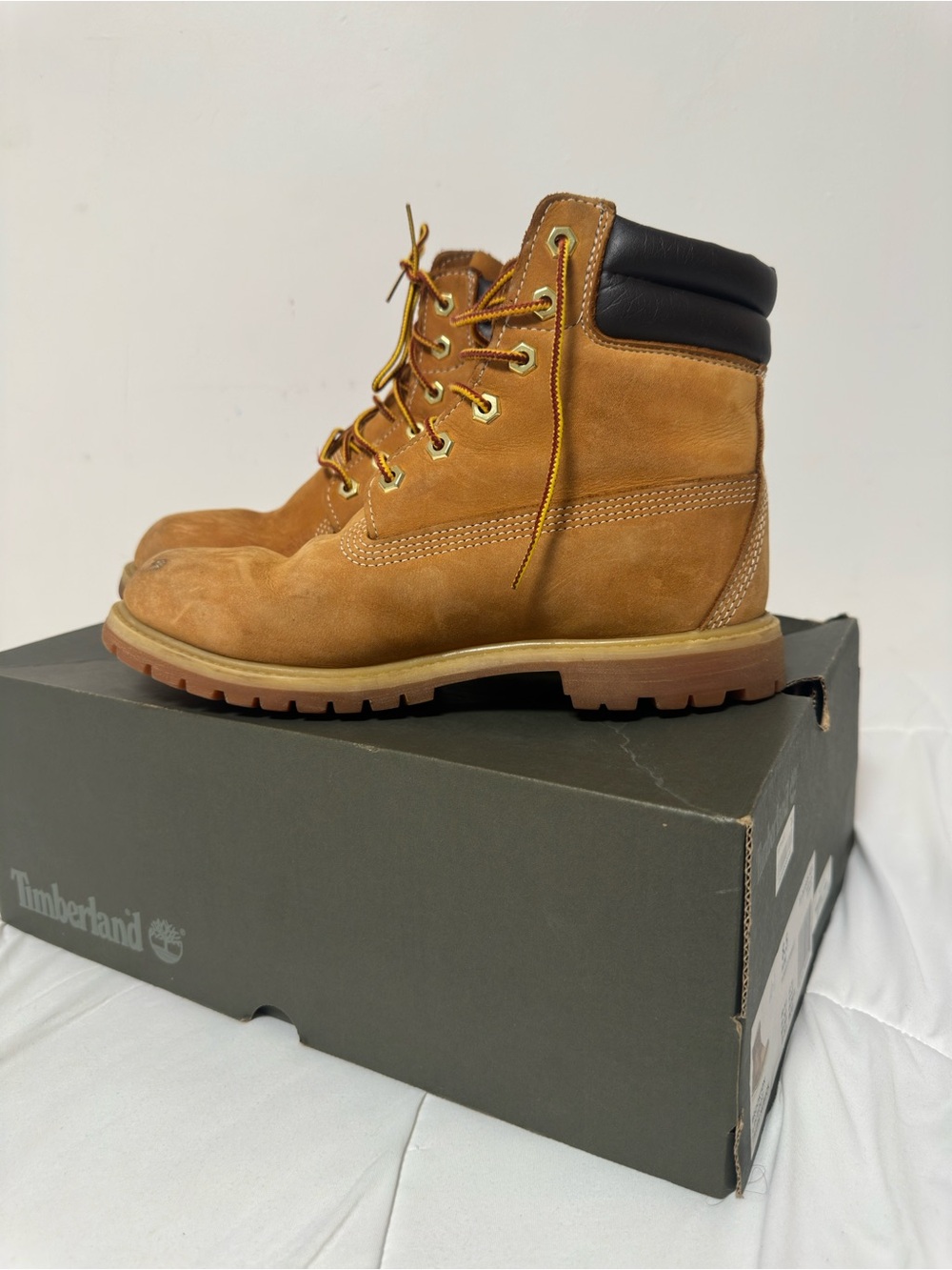 Timberland Wheat Nubuck 6-Inch Work Boots with Black Collar